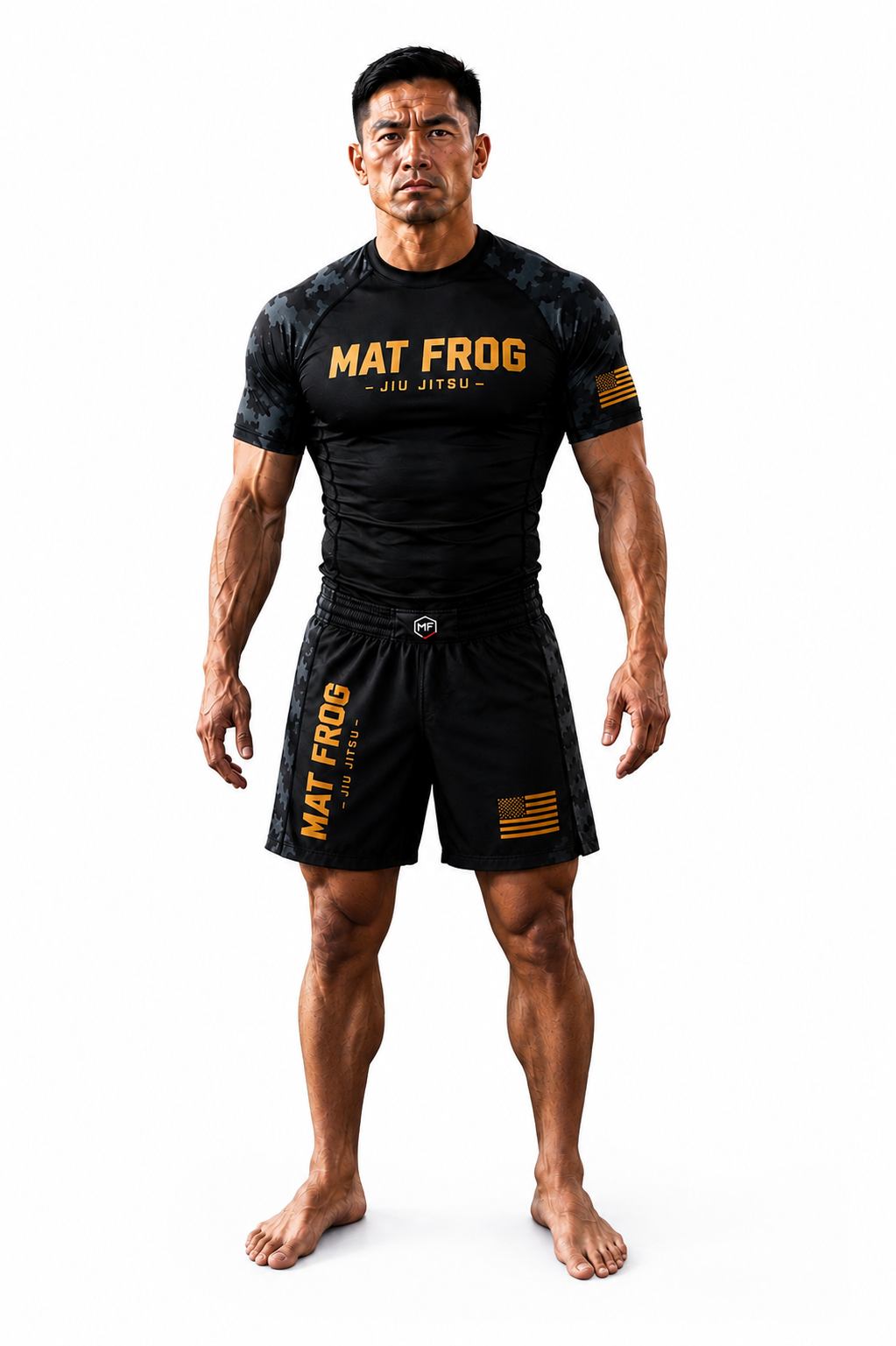 Mat Frog Men's Short Sleeve BJJ Rash Guard - No Gi Jiu Jitsu Compression Shirt, Moisture Wicking Grappling Top, Black/Camo
